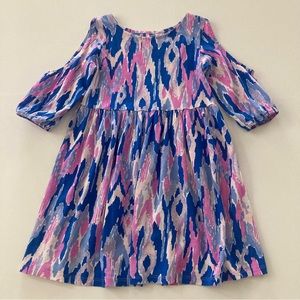 Lilly Pulitzer Girls 6-7 Open Shoulder Dress Blue Pink